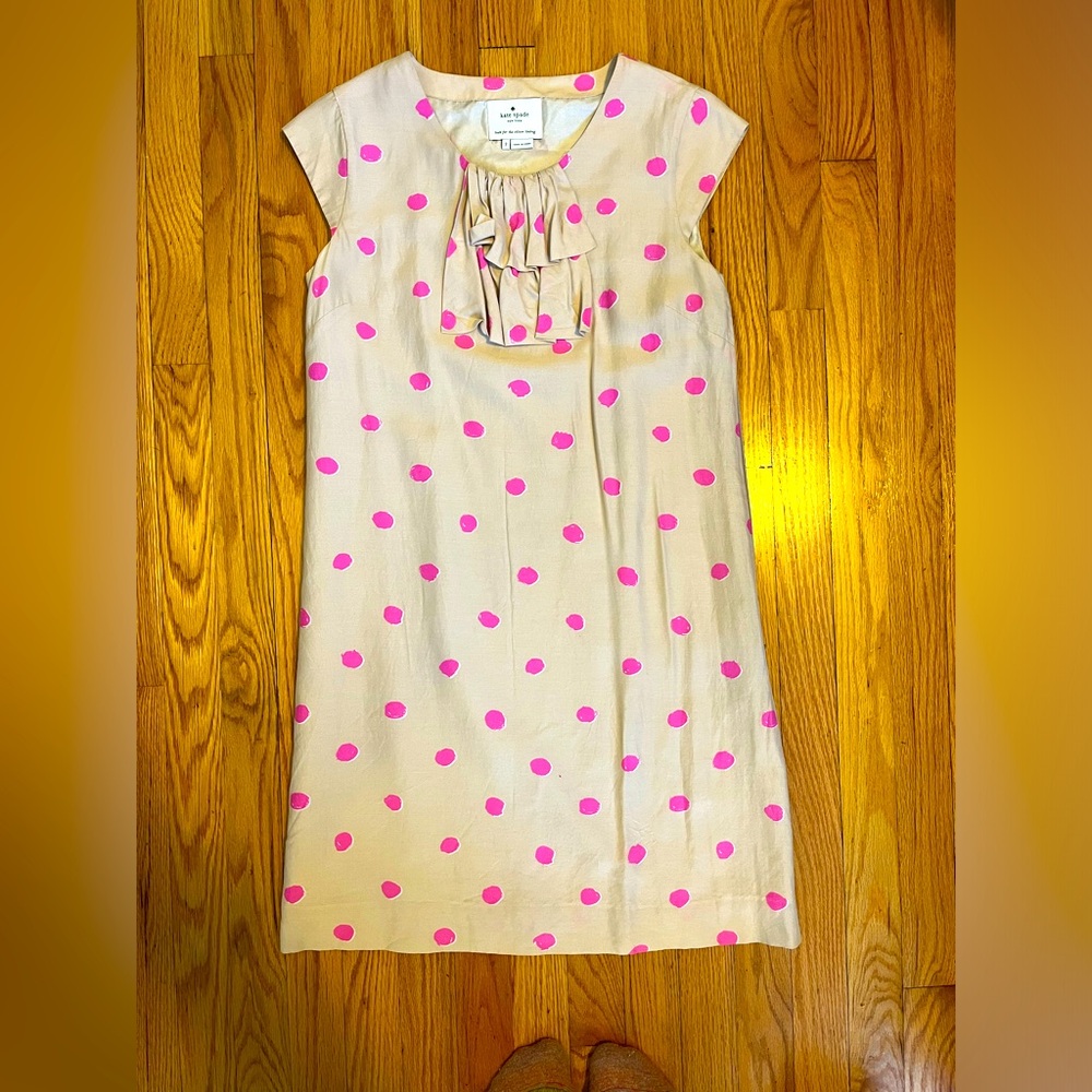 Kate spade tan with pink polka dot dress
